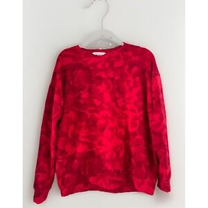 Athleta Balance Pullover Sweatshirt Size Small Red Floral Crew Neck Valentine